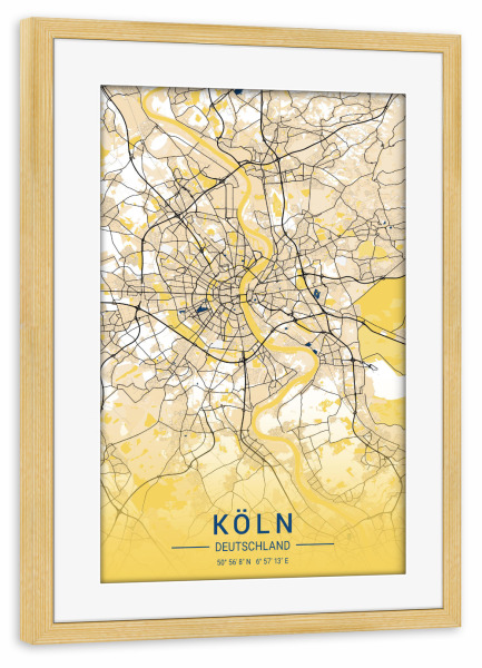Poster mit Rahmen kiefer "Map der Kölner City" artboxONE - Städte / Köln,Kartografie