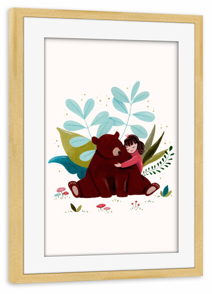 Poster mit Rahmen kiefer "Fantom Fifi Art - Bear & Girl" artboxONE - Für Kinder,Tiere,Menschen
