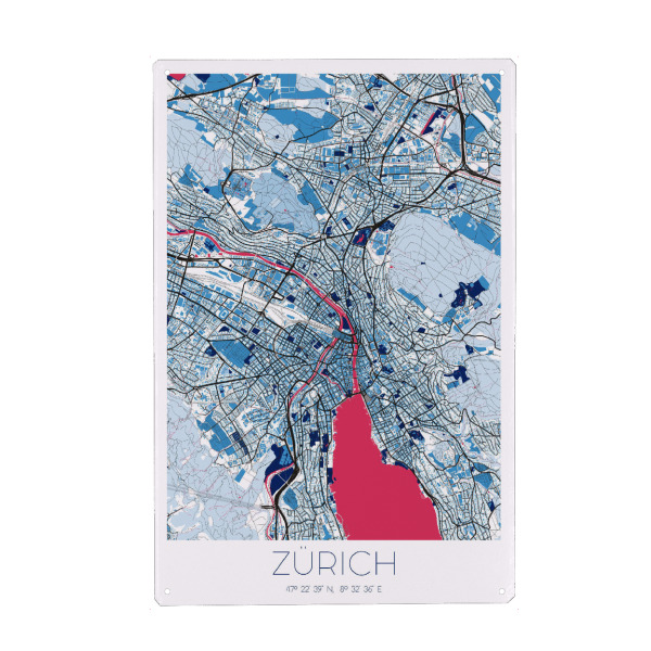 Metall Poster "Zürich Wandbild MilkTea" artboxONE - Städte / Zürich,Kartografie