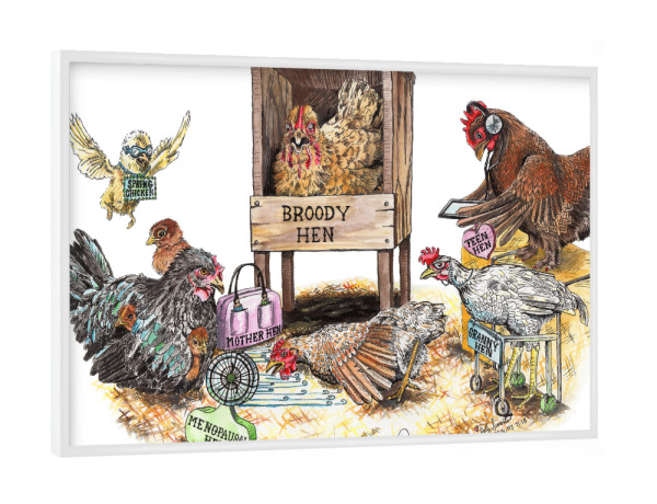 Poster mit weißem Rahmen "Leben im Coop" artboxONE - Tiere,Lustig - Tiere,Bauernhof,Huhn,Henne,Vögel,Humor,Lustig