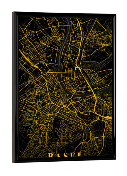 Poster mit schwarzem Rahmen "City Map Basel" artboxONE - Städte,Kartografie