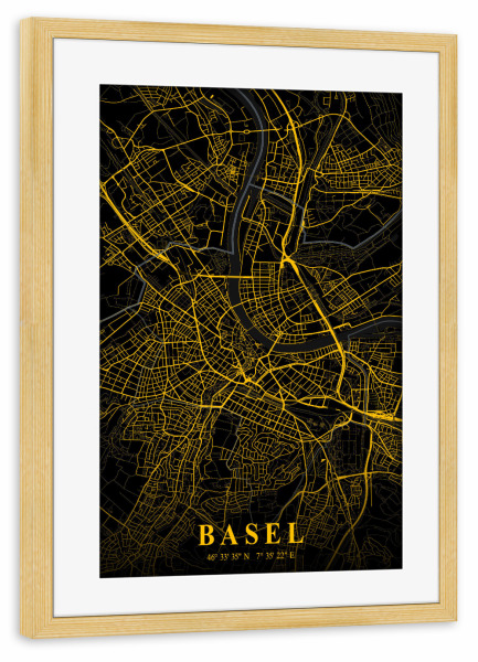 Poster mit Rahmen kiefer "City Map Basel" artboxONE - Städte,Kartografie