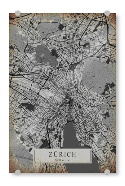 Acrylglasbild "Zürich CityMap Vintage" artboxONE - Städte / Zürich,Kartografie
