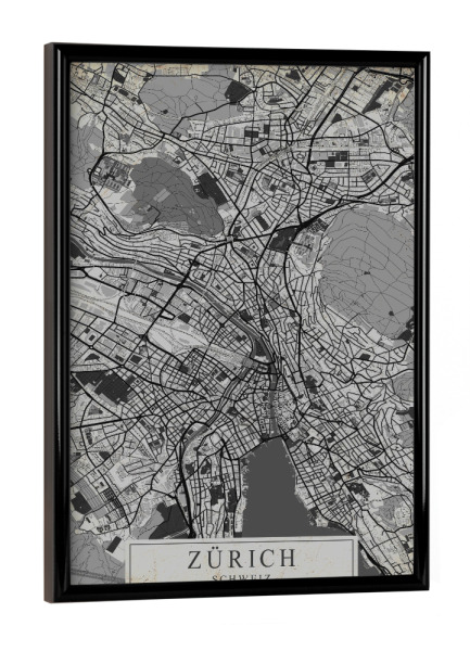 Poster mit schwarzem Rahmen "Zürich CityMap Vintage" artboxONE - Städte / Zürich,Kartografie