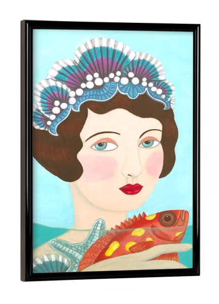 Poster mit schwarzem Rahmen "Frau und Muscheln" artboxONE - Menschen - Meeresdruck,Marine,Meer,Muschel,Porträt,Frauenporträt,Meerjungfrau