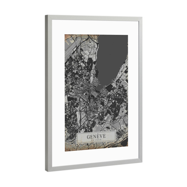 Poster mit Rahmen Silber "Vintage Wandbild Genf" artboxONE - Städte,Kartografie