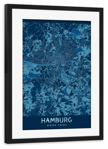 Poster mit Rahmen schwarz "Stadtplan von Hamburg" artboxONE - Städte / Hamburg,Kartografie