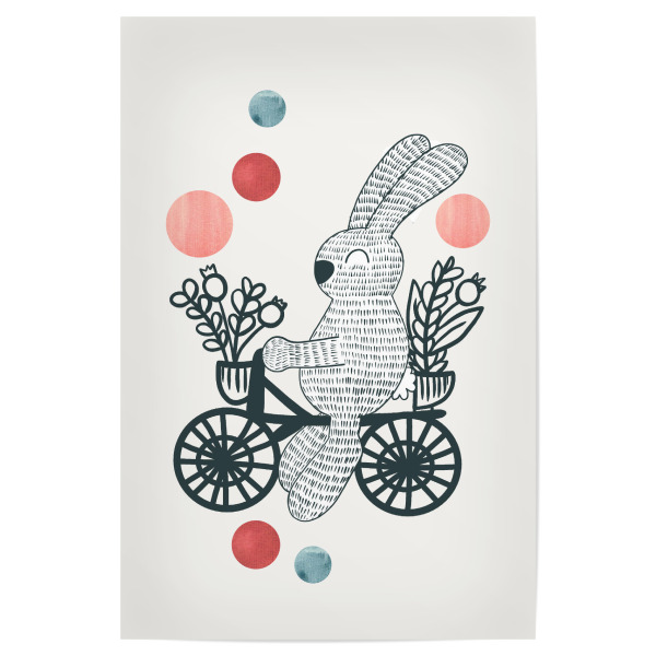 Poster "Blumen Fahrrad mit Hase" artboxONE - Natur,Für Kinder,Tiere