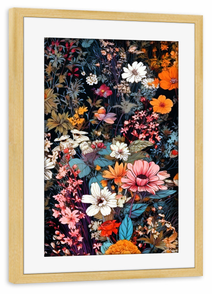 Poster mit Rahmen kiefer "Blumen und Blätter C" artboxONE - Natur,Floral - Natur,Blumen,Blumen,Botanisch,Blätter,Blatt,Blumen