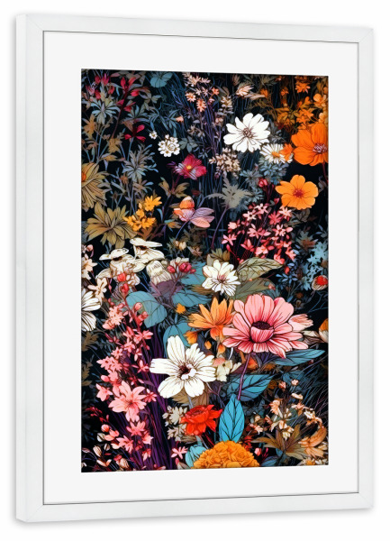 Poster mit Rahmen weiß "Blumen und Blätter C" artboxONE - Natur,Floral - Natur,Blumen,Blumen,Botanisch,Blätter,Blatt,Blumen