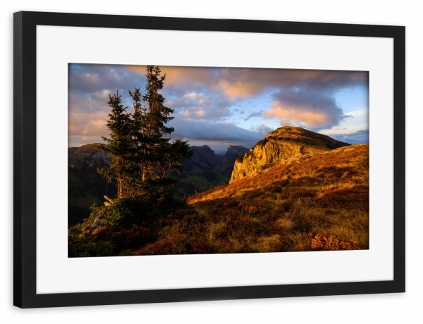 Poster mit Rahmen schwarz "Sonnenuntergang - Niederhorn" artboxONE - Natur,Reise