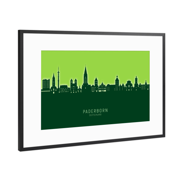 Poster mit Rahmen Schwarz (Metallic) "Paderborner Skyline grün" artboxONE - Städte