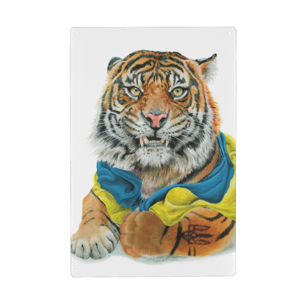 Holzbild "Ukraine-Tiger" artboxONE - Tiere,Städte / Weitere - Tiere,Tiger,Unterstützung,Ukraine,Tier