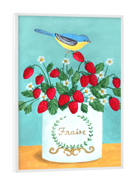 Poster mit weißem Rahmen "Vogel und Erdbeere" artboxONE - Floral,Tiere