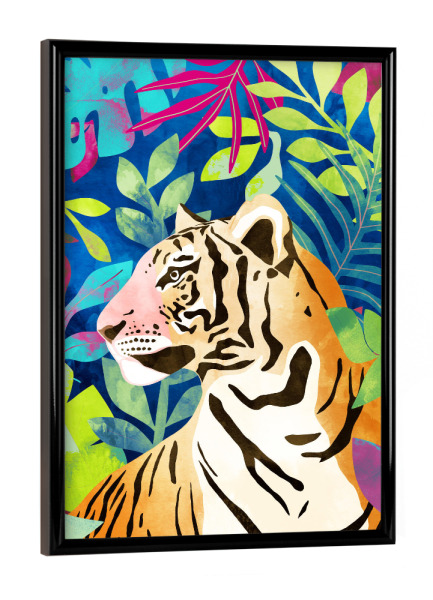 Poster mit schwarzem Rahmen "Tropischer Tiger, Tierdschungel" artboxONE - Floral,Tiere