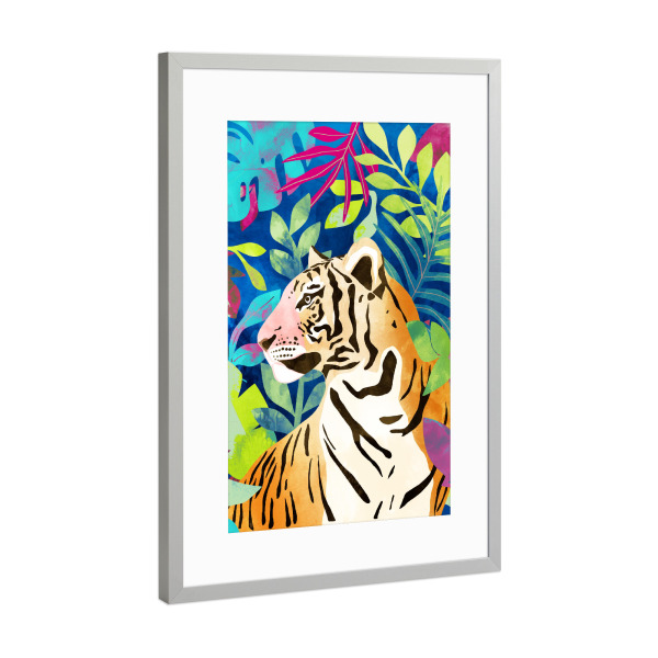 Poster mit Rahmen Silber "Tropischer Tiger, Tierdschungel" artboxONE - Floral,Tiere