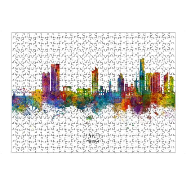 Puzzle Ravensburger "Hanoi Skyline txt" artboxONE - Städte - Hanoi,Vietnam,Skyline,Stadtbild,Stadtbild,Aquarell,Malerei - Bild hanoi