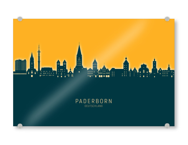 Acrylglasbild "Paderborn Skyline Citrus" artboxONE - Städte - Paderborn,Deutschland,Deutschlandskyline,Stadtbild,Stadtbild,Aquarell,Malerei