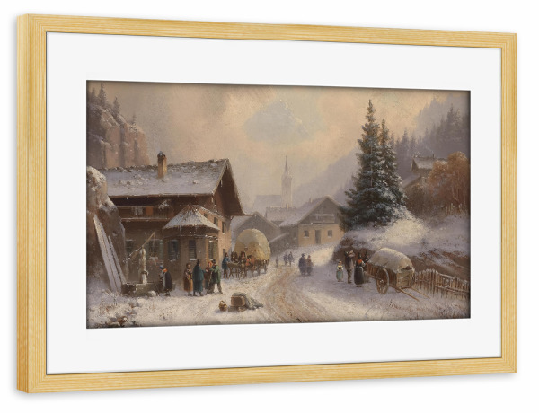 Poster mit Rahmen kiefer "Dorfstraße im Winter" artboxONE - Städte,Reise,Architektur,Für Mama,Für Papa