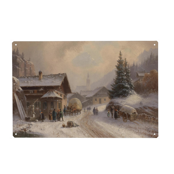 Holzbild "Dorfstraße im Winter" artboxONE - Städte,Reise,Architektur,Für Mama,Für Papa