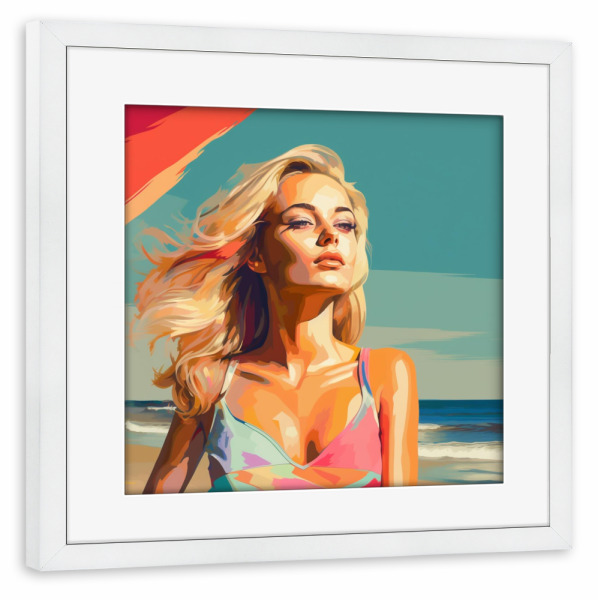 Poster mit Rahmen weiß "OUTERBANKS-TRÄUME" artboxONE - Menschen,Fashion,Für Mama - Strand,Usa,Gold,Blond,Frau,Frau