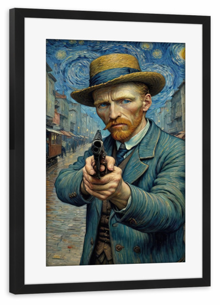 Poster mit Rahmen schwarz "Vincent van Gogh und seine Waffe" artboxONE - Abstrakt,Menschen,Männer