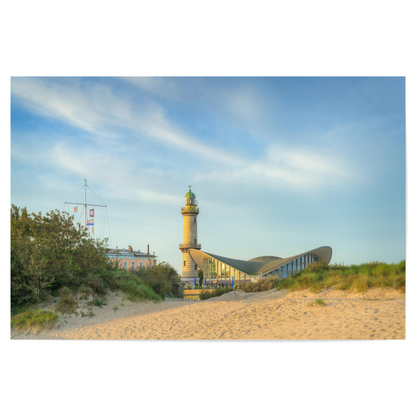 Poster "Teepott und Leuchtturm Warnemünde" artboxONE - Reise,Architektur,Reise / Strand und Meer
