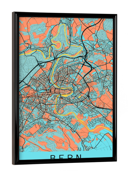 Poster mit schwarzem Rahmen "Stadt Bern Karte" artboxONE - Städte,Kartografie