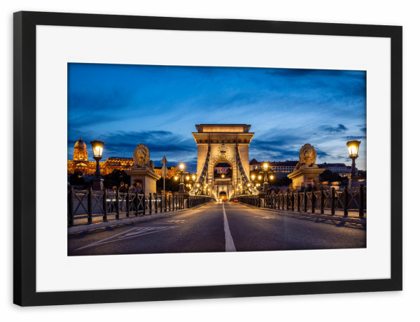 Poster mit Rahmen schwarz "Budapester Kettenbrücke" artboxONE - Reise,Architektur,Städte / Budapest
