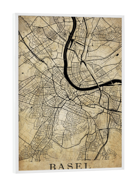 Poster mit weißem Rahmen "Vintage Citymap Basel" artboxONE - Städte,Kartografie