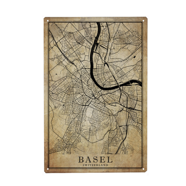 Metall Poster "Vintage Citymap Basel" artboxONE - Städte,Kartografie