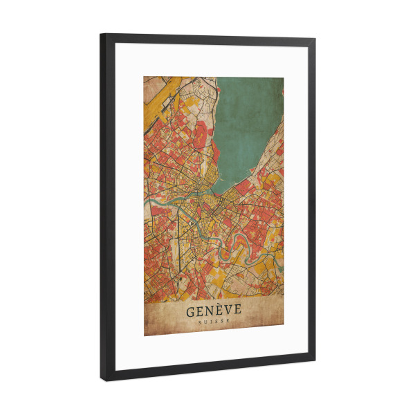 Poster mit Rahmen Schwarz (Metallic) "Vintage Genève" artboxONE - Städte,Kartografie