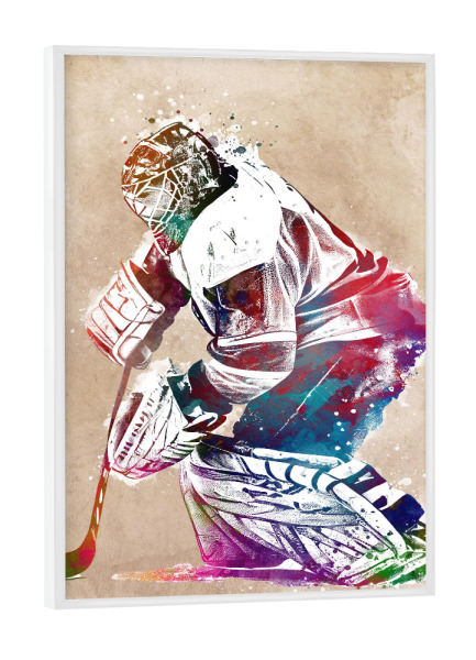 Poster mit weißem Rahmen "Hockeyspieler Sportkunst B" artboxONE - Sport - Eishockey,Sport,Sport,Spieler,Spiel,Grafik