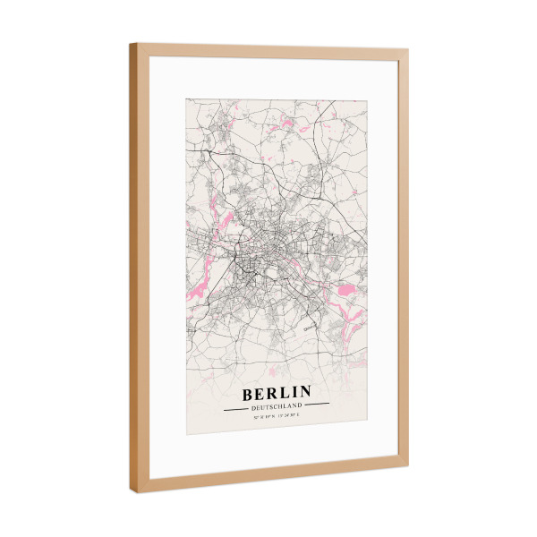 Poster mit Rahmen Kupfer "Berliner Stadt Map" artboxONE - Städte / Berlin,Kartografie