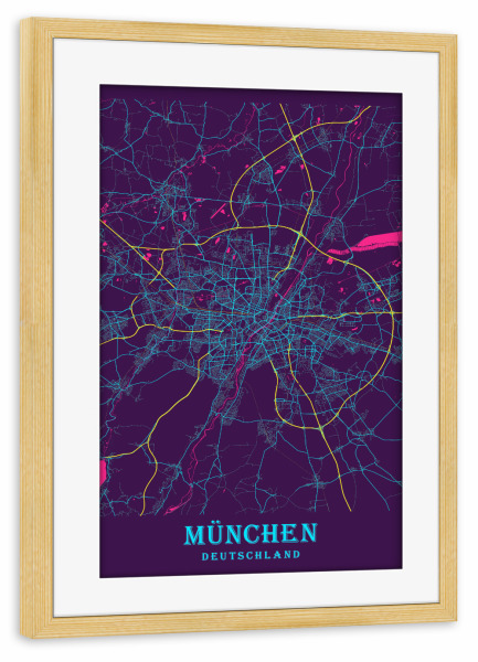 Poster mit Rahmen kiefer "Münchner Stadt" artboxONE - Städte / München,Kartografie