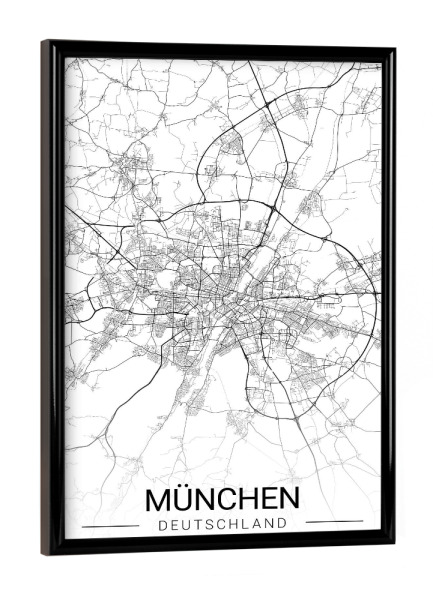 Poster mit schwarzem Rahmen "City Map München" artboxONE - Städte / München,Kartografie