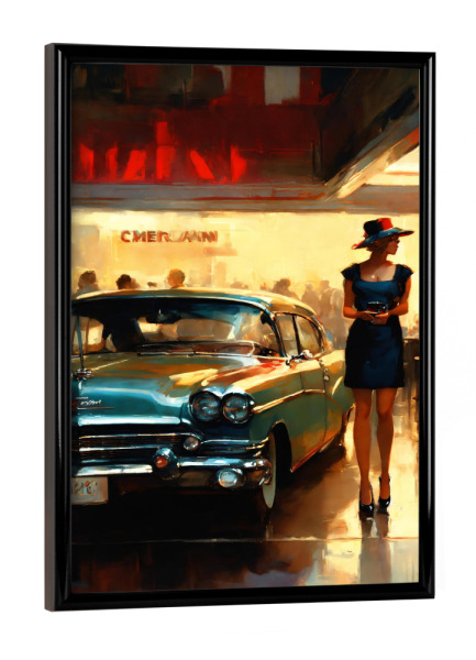 Poster mit schwarzem Rahmen "Night At The Drive-In" artboxONE - Menschen,Automobile