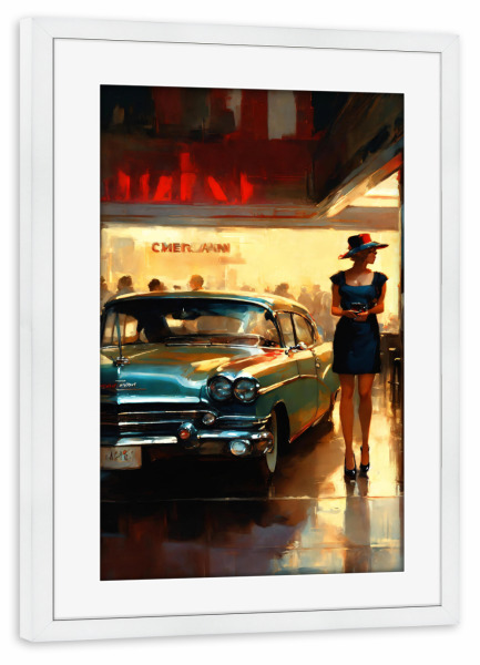 Poster mit Rahmen weiß "Night At The Drive-In" artboxONE - Menschen,Automobile