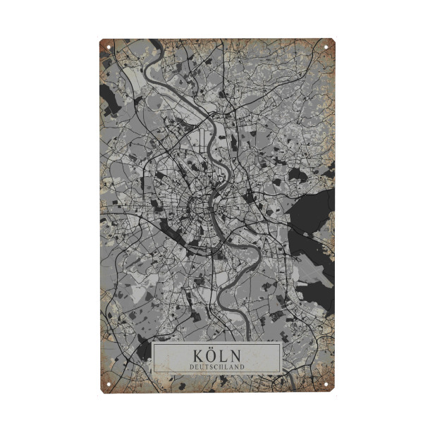 Metall Poster "Vintage Stadtplan Köln" artboxONE - Städte / Köln,Kartografie