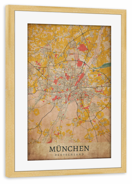 Poster mit Rahmen kiefer "Vintage Stadt München" artboxONE - Städte / München,Kartografie