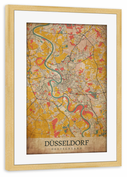 Poster mit Rahmen kiefer "Düsseldorf als Vintage Map" artboxONE - Städte / Düsseldorf,Kartografie