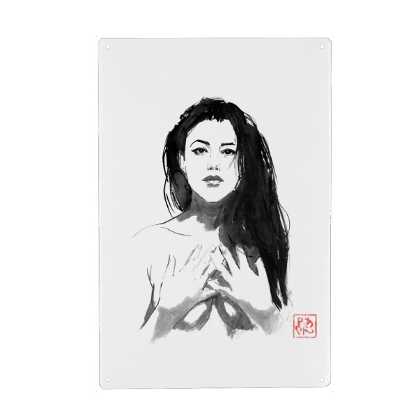 Metall Poster "Modell" artboxONE - Menschen,Schwarzweiß - Modell,Schönheit,Frau,Nackt,Sumie,Japan - Blechschild