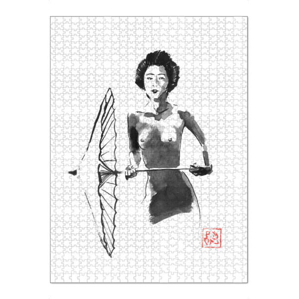 Puzzle Ravensburger "Geisha nackt und Regenschirm" artboxONE - Schwarzweiß,Reise / Asien - Sumie,Japan,Geisha,Regenschirm - Bild sumie