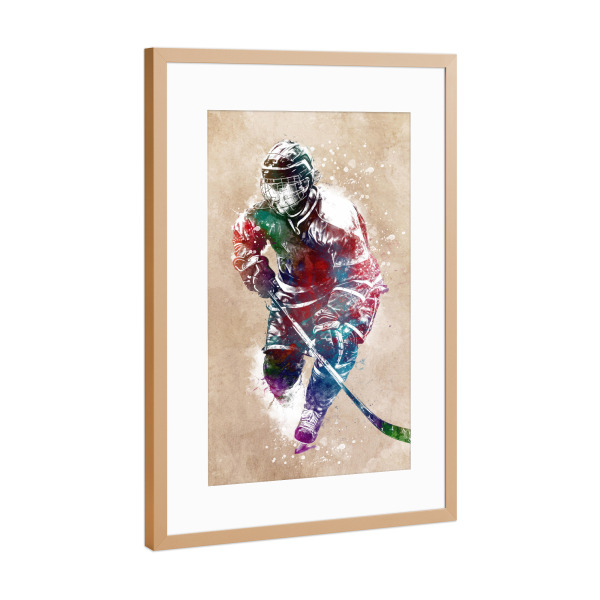 Poster mit Rahmen Kupfer "Hockeyspieler Sportkunst C" artboxONE - Sport - Hockey,Eishockey,Sport,Spiel,Spieler