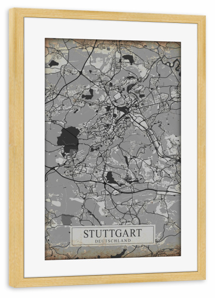 Poster mit Rahmen kiefer "Vintage City Map von Stuttgart" artboxONE - Städte / Stuttgart,Kartografie