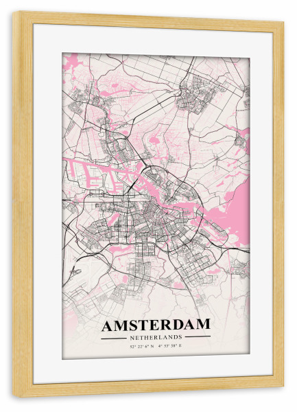 Poster mit Rahmen kiefer "City Amsterdam" artboxONE - Städte / Amsterdam,Kartografie