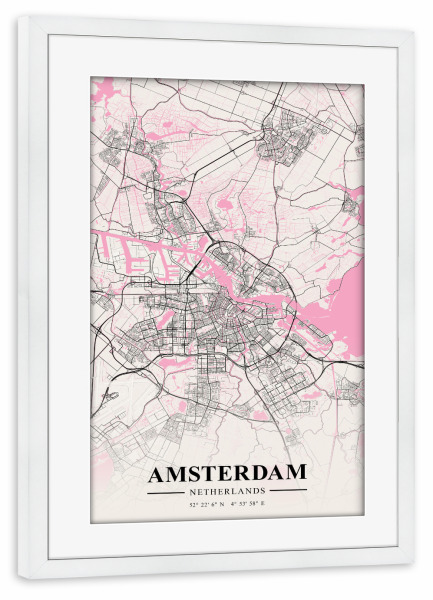 Poster mit Rahmen weiß "City Amsterdam" artboxONE - Städte / Amsterdam,Kartografie