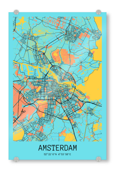 Acrylglasbild "Amsterdam als Citymap" artboxONE - Städte,Städte / Amsterdam,Kartografie