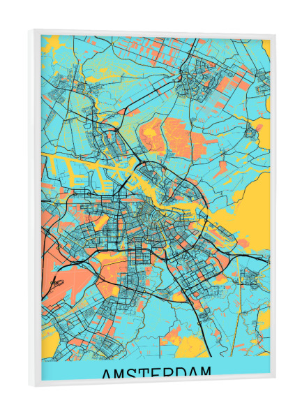 Poster mit weißem Rahmen "Amsterdam als Citymap" artboxONE - Städte,Städte / Amsterdam,Kartografie