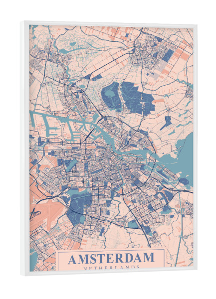 Poster mit weißem Rahmen "City Map Amsterdam" artboxONE - Städte / Amsterdam,Kartografie